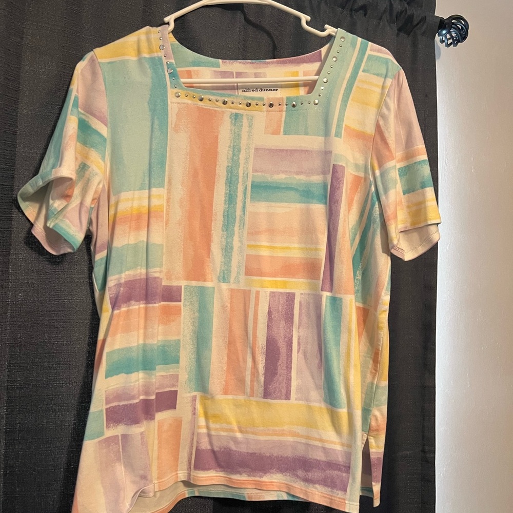 Alfred Dunner Pastel Patterned Top with Studs